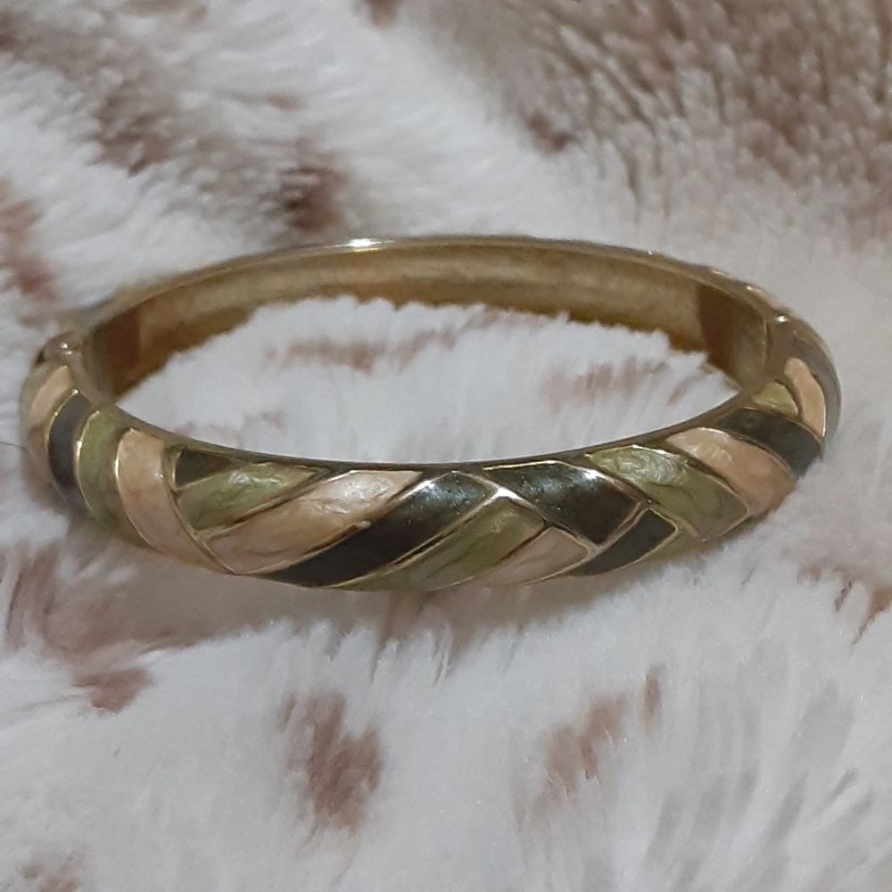 Vintage Inlayed Enamel Bangle Bracelet
